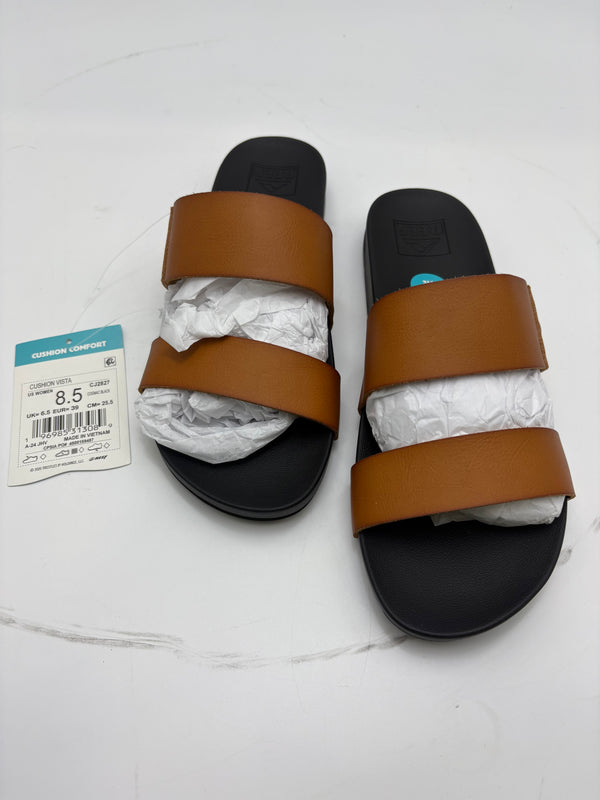 REEF CUSHION VISTA SANDALS - SIZE: WOMEN 8.5 - COGNAC/BLACK - Brand New
