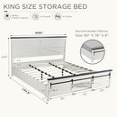 KING FARMHOUSE WOOD BED FRAME SLIDING BARN DOOR STORAGE NO BOX - ANTIQUE WHITE - Like New
