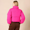 AMAZON ESSENTIALS WOMEN'S CROPPED FULL-ZIP JACKET - SIZE: WOMEN 2XL - NEON PINK - Brand New