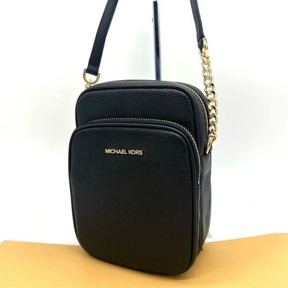 MICHAEL KORS MEDIUM NS CHAIN XBODY LEATHER BAG - BLACK/GOLD - Like New