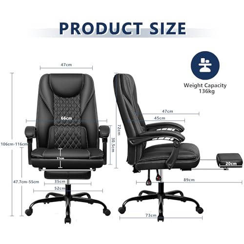 GUESSKY EXECUTIVE OFFICE CHAIR LEATHER RECLINING BIG TALL SDA033 - BLACK - Like New