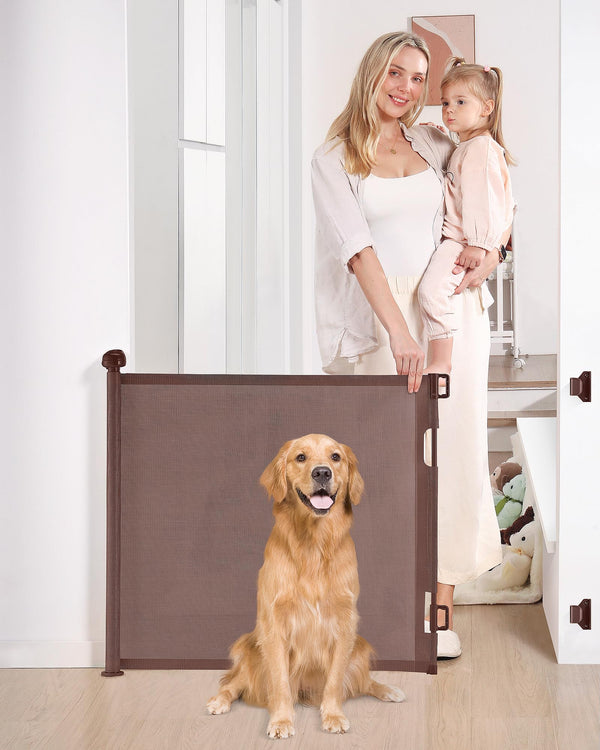 LIKZEST RETRACTABLE BABY GATE, 33" TALL, EXTENDS UP TO 55" WIDE (BROWN) Like New