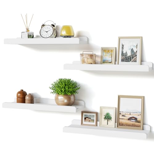 Love-KANKEI Floating Shelves for Wall Set of 4, Wood Wall Shelves - WHITE Like New