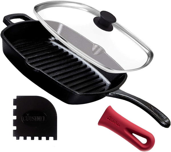 Cuisinel 10.5" Cast Iron Square Grill Pan C10-SG-G - Black - Scratch & Dent