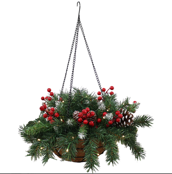 Sunnydaze Pre-Lit Artificial Christmas Hanging Basket VTY-990 - Black - Like New