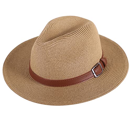 Livingston Fashionable Wide Brim Straw Panama Hat for Men & Women - Light Brown - Brand New