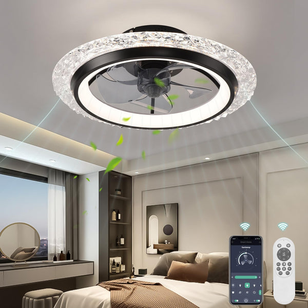KINDLOV MODERN CEILING FAN LIGHTS, 19.7" FLUSH MOUNT, 6-SPEED, CLF233 - BLACK 01 - Like New