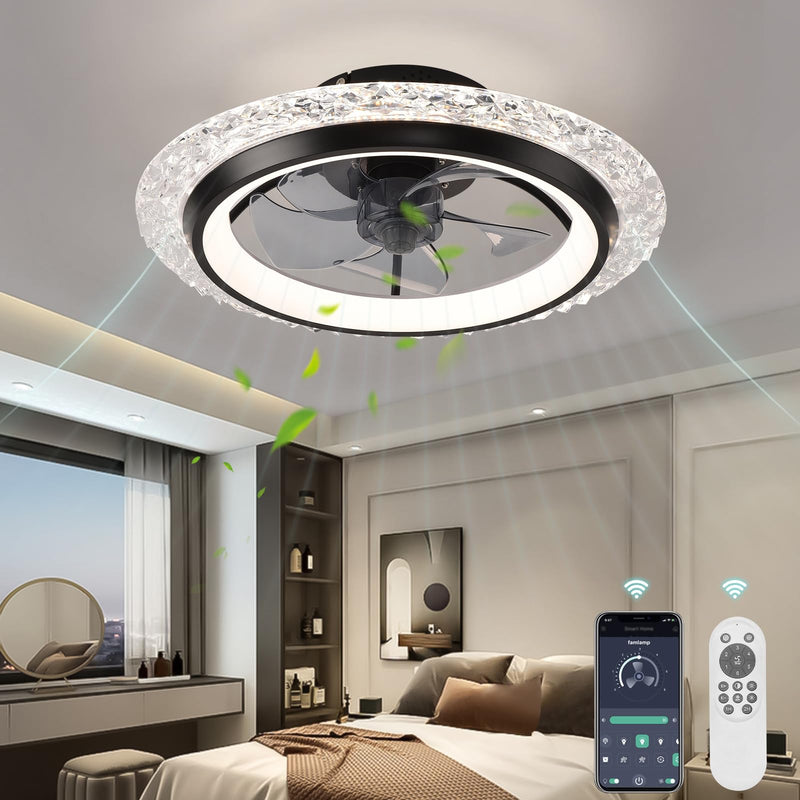 KINDLOV MODERN CEILING FAN LIGHTS, 19.7" FLUSH MOUNT, 6-SPEED, CLF233 - BLACK 01 - Like New
