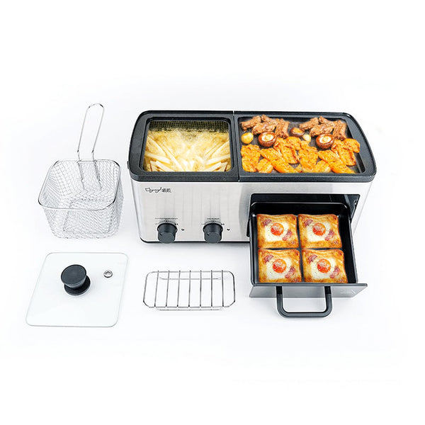 WOOD-IT NEWEST 4 IN 1 HOT POT ELECTRIC WITH GRILL AND FRYING BASKET - SILVER - Like New