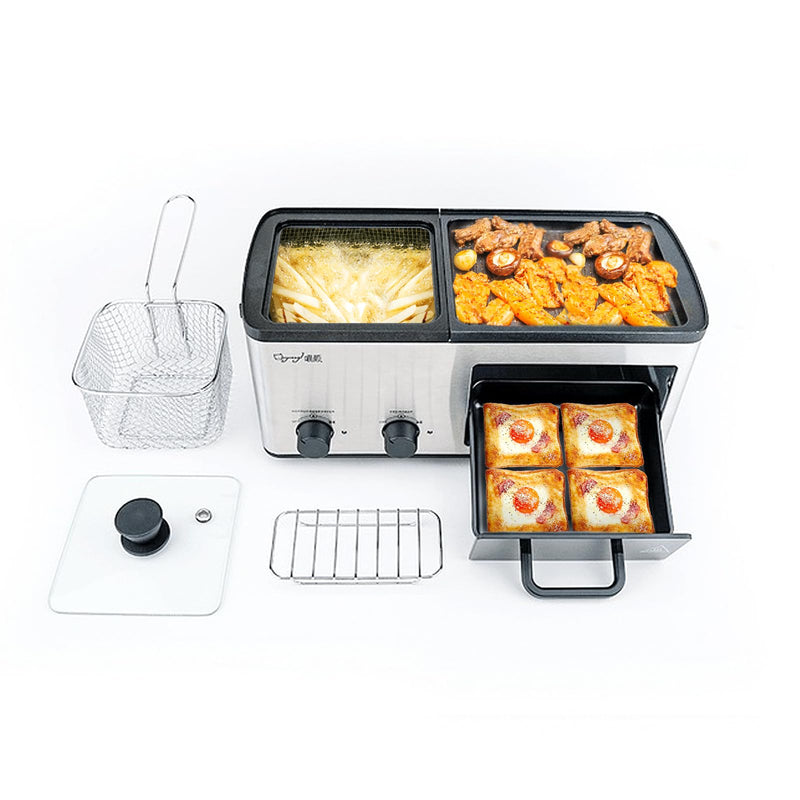 WOOD-IT NEWEST 4 IN 1 HOT POT ELECTRIC WITH GRILL AND FRYING BASKET - SILVER - Like New