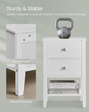 VASAGLE BAMBOO BEDSIDE TABLE WITH 2 STORAGE DRAWERS AND OPEN SHELF  - WHITE - Like New