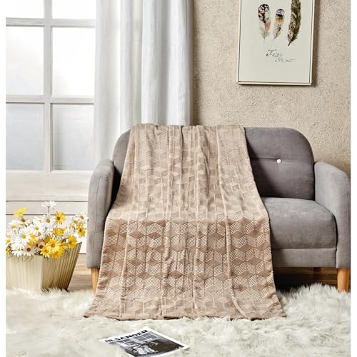 96672 ARMANI AMRANI BED COVER EMBOSSED BLANKET QUEEN SIZE - TAUPE - Brand New