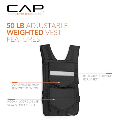CAP BARBELL ADJUSTABLE WEIGHTED VEST VARIOUS SIZES-50LBS HHWV-CB050 - BLACK - Like New