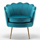 VELVET CAVETT 28.3 IN. WIDE VELVET BARREL CHAIR GOLD METAL LEGS - GREENISH BLUE - Like New