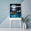 Canvas Wall Art Blue Ocean Sea Elephant Look at Moon Framed Wall Art - Brand New