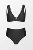 CUPSHE ENCOUNTER UNDER THE WAVES BANDED SCALLOPED BIKINI SET - MEDIUM - BLACK - Brand New