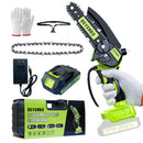 DEVENBO 6 INCH MINI CHAINSAW, CORDLESS WOOD CUTTING WITH BATTERIES - GREEN - Like New