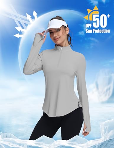 GGVO Women's Golf Polo Long Sleeve V Neck Sun Protection M Gray - Like New