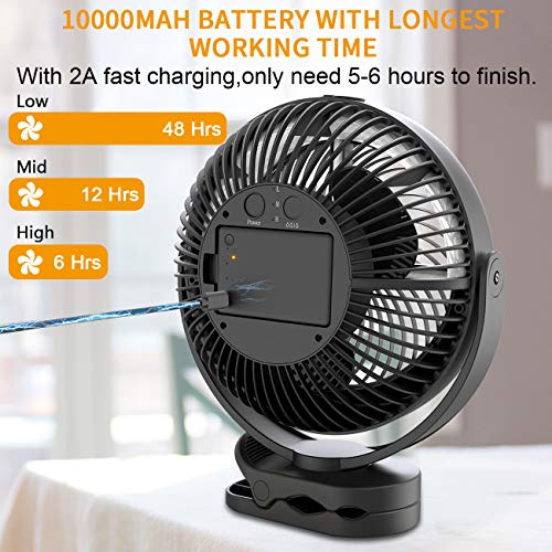 KOONIE 10000MAH BATTERY OPERATED MISTING FAN WITH CLIP, 8-INCH MIST - BLACK New