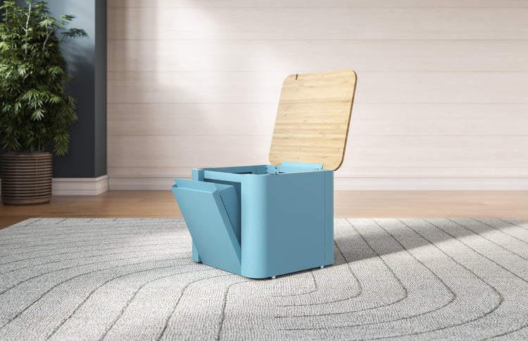 EVEREST GAUGE METAL FREESTANDING CABINET COMPACT STORAGE BENCH - MODERN BLUE - Like New