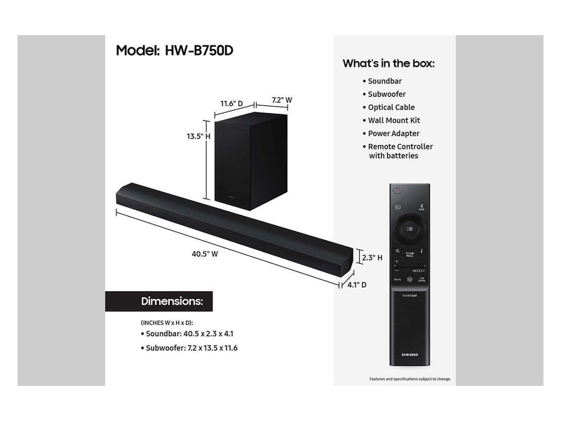 Samsung B-series 5.1ch. DTS Virtual:X Soundbar w/Bass Boost ( HW-B750D)