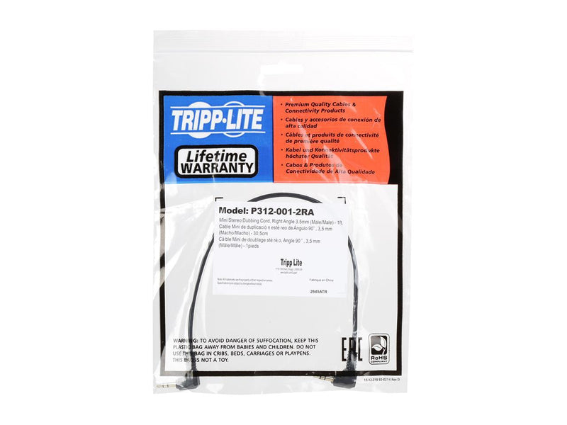 Tripp Lite P312-001-2RA 1 ft. 3.5mm Mini Stereo Audio Cable with two Right Angle