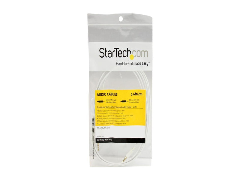 StarTech.com MU2MMMSWH 6.5 ft. White Slim 3.5mm Stereo Audio Cable Male to Male