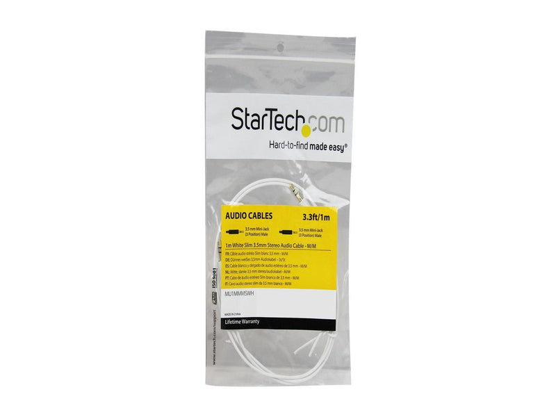 StarTech.com MU1MMMSWH 3.3 ft [1 m] 3.5mm Stereo Audio Cable - Male to Male