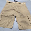 BLU ROCK NEW YORK MEN SLIM FIT STRETCH BELTED CARGO SHORTS - SIZE: 38 - KHAKI - Brand New