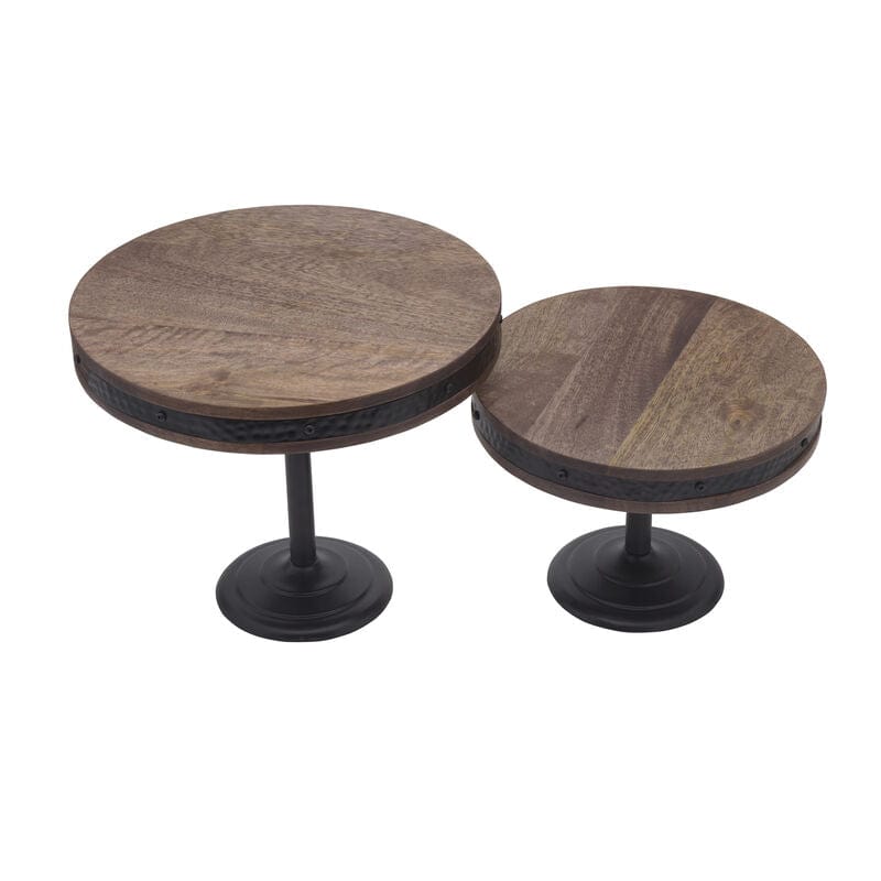 MIKASA RUSTIC SET OF 2 ADJUSTABLE SERVING PLATTER CAKE STANDS - MANGO WOOD/IRON - Like New