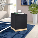 Adeco Square Ottoman Footrest Velvet Vanity Stool Gold Trim Footstool - Black - Brand New