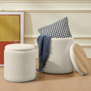 CHILIHOM ROUND OTTOMAN STORAGE SET OF 2 UPHOLSTERED VELVET, HK01001WH1 - White - Like New