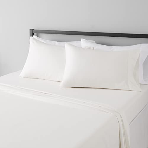 AMAZON BASICS 4 PIECE DELUXE MICROFIBER BED SHEETS QUEEN SIZE, SOLID - CREAM - Brand New