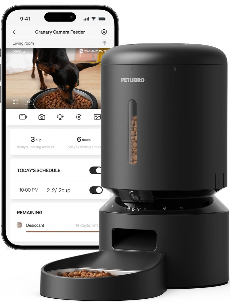 PETLIBRO AUTOMATIC CAT FEEDER CAMERA 1080P HD VIDEO 5G WIFI 2-WAY AUDIO - BLACK - Like New