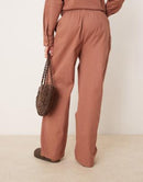 ASOS DESIGN LINEN LOOK PULL-ON PANTS - SIZE: WOMEN L - MOCHA - Like New