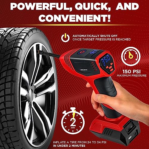 EMSON BULLSEYE PRO TIRE INFLATOR PRESSURE GAUGE AUTOMATIC SHUT OFF 9475 - RED - Like New
