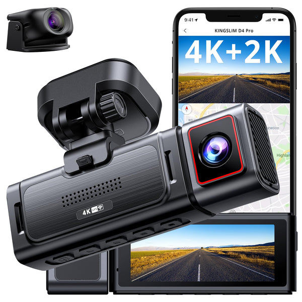 KINGSLIM D4PRO DASH CAM FRONT AND REAR - 4K + 2K DUAL CAR DASHCAM - BLACK - Like New