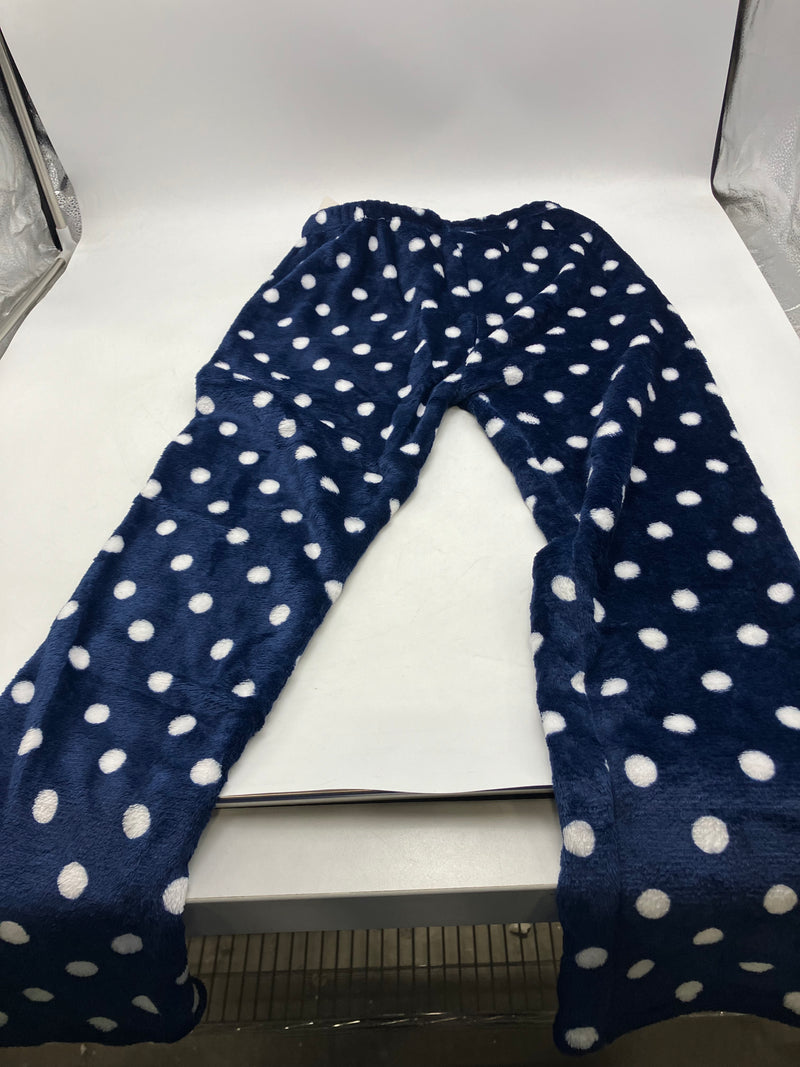 FASHION EXTRA SOFT FLEECE PAJAMAS PANTS - NAVY WITH WHITE POLKA DOTS - S - Brand New