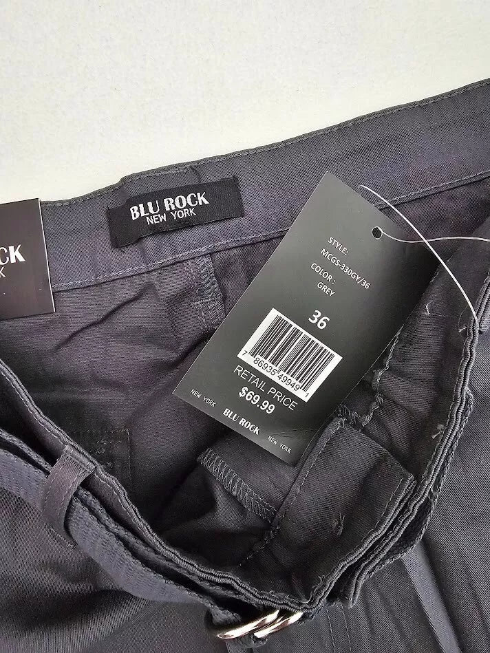 BLU ROCK NEW YORK 10" INSEAM CARGO POCKET W/BELT INCLUDED SHORTS MEN 36 - GRAY - Brand New