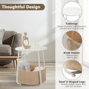 YSSOA Round Side Table, End Tables for Living Room, Small Bed Side - White/Biege - Like New