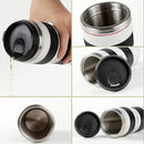 CANIAM CAMERA LENS COFFEE MUG-14.8OZ STAINLESS STEEL CAMERA LENS - BLACK/WHITE - Like New