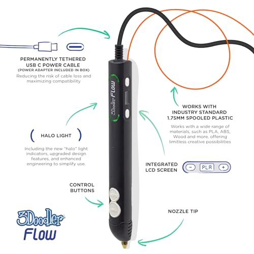 3Doodler Flow 3D Printing Pen for Teens, Adults & Creators! - Black - Like New