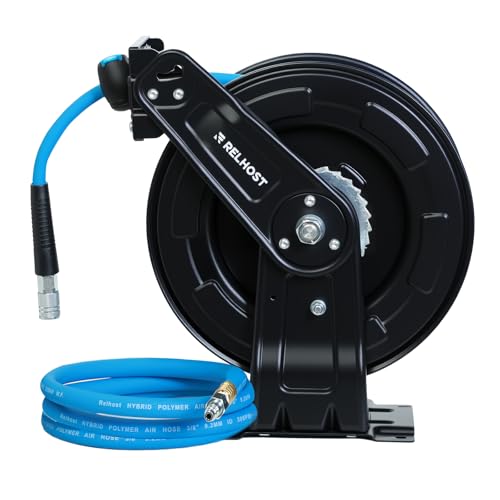 RELHOST RETRACTABLE AIR HOSE REEL 50FT, 3/8" HOSE 300 PSI - Scratch & Dent