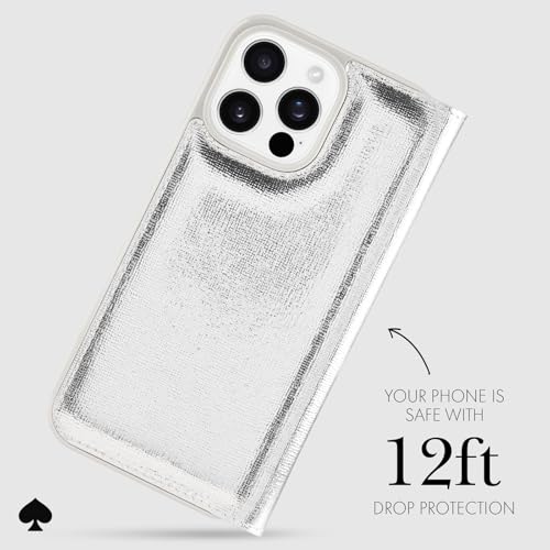 KATE SPADE NEW YORK WALLET FOLIO IPHONE 16 PRO MAX CASE - METALLIC SILVER - Like New