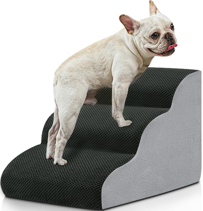BOMOVA DOG STAIRS TO BED 3 STEP NON-SLIP PET STAIRS FOR HIGH BED & COUCH - GRAY - Like New