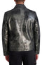 KARL LAGERFELD MENS SHIRT COLLAR SILVER LEATHER JACKET SIZE MEN LARGE BLACK - Brand New