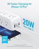 Anker 332 USB C Power Strip Surge Protector 300J 6 Outlets 20W A9169 - White - Like New