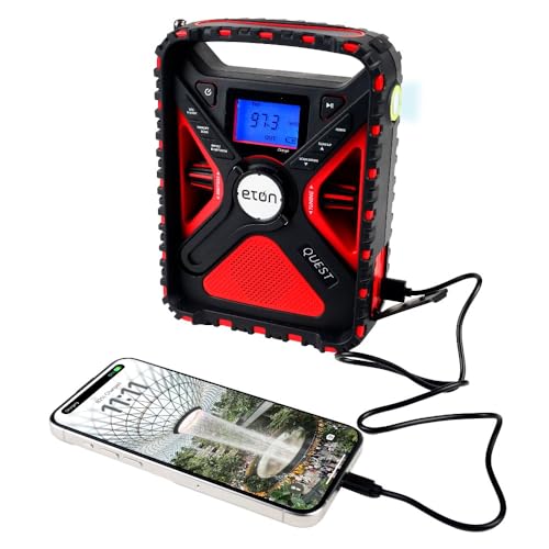 ETON QUEST HAND CRANK NOAA WEATHER RADIO, AM/FM SHORTWAVE STORM RADIO, RED - Like New