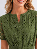 BARN SWALLOW NEW YORK WOMEN’S EYELET A-LINE MIDI DRESS - SIZE: L - OLIVE GREEN - Brand New