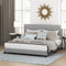 FURINNO LAVAL BUTTON TUFTED UPHOLSTERED PLATFORM BED FRAME - KING, GLACIER - Like New